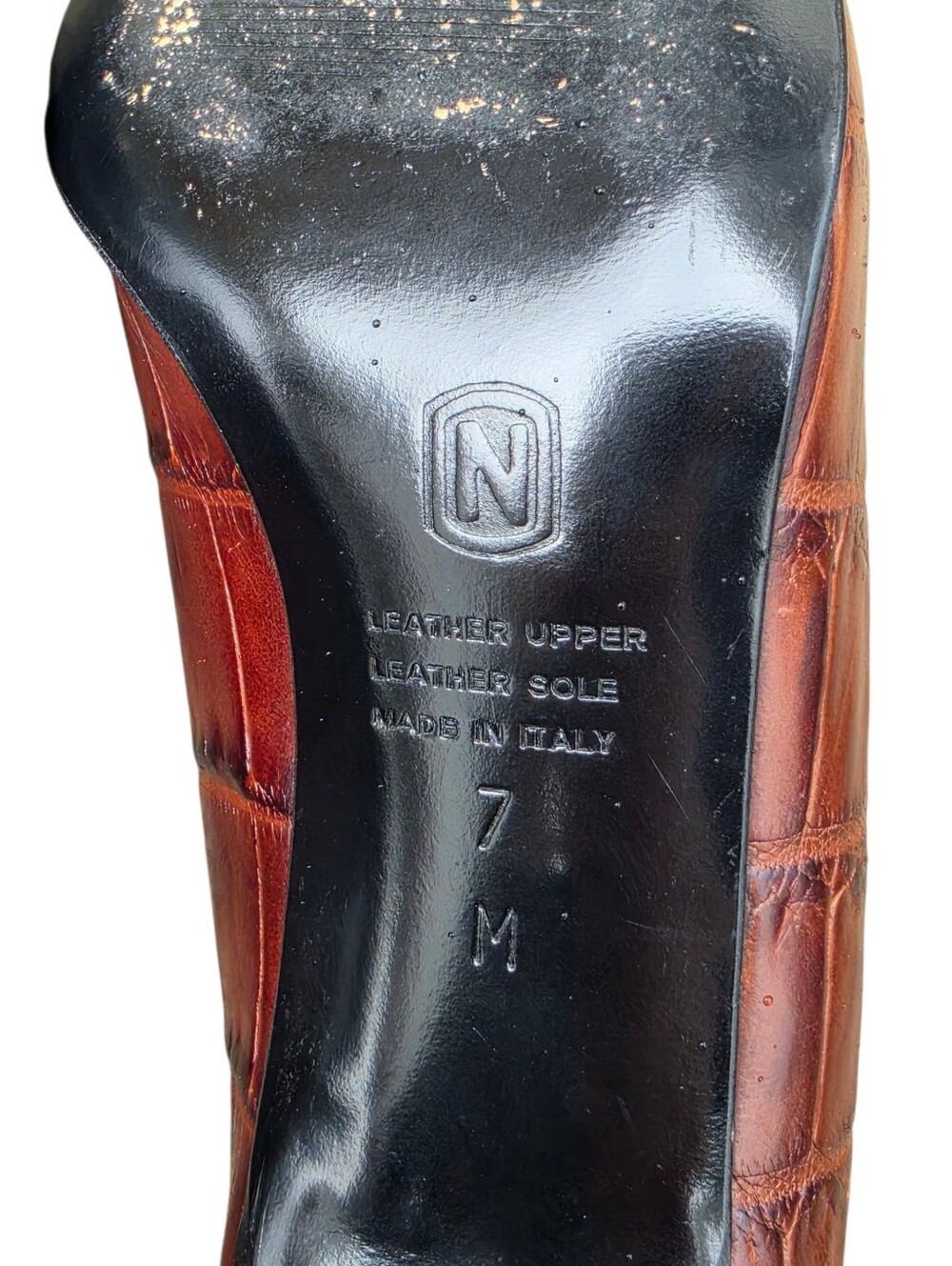 Nordstrom Italian Leather Croc Embossed Square Toe Pumps Brown Size 7M - Picture 6 of 6